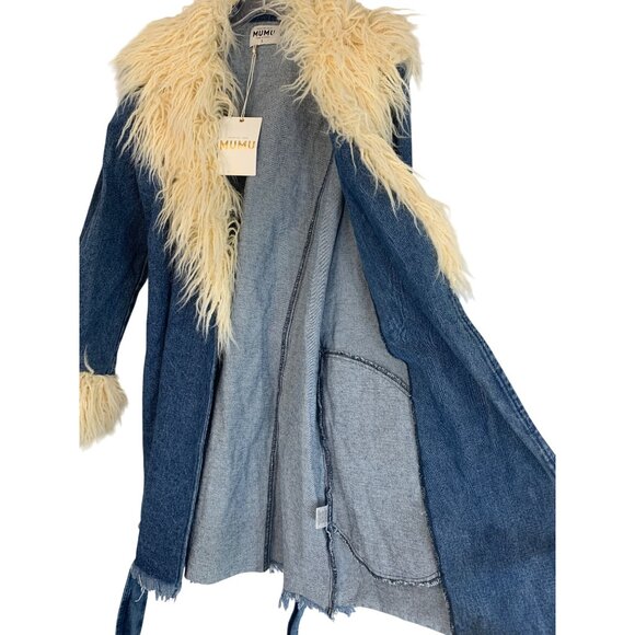 Rare New L Show Me Your Mumu Penny Lane Faux Fur Denim Coat RL10649 - Picture 14 of 14